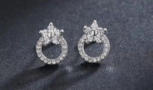 Cargar imagen en el visor de la galería, pendientes redondos de Plata de Ley 925 para mujer, joyería fina con diseño de planta y flor