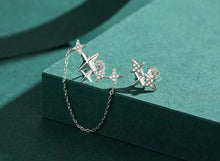 Load image into Gallery viewer, nueva moda de Plata de Ley 925 asimetría deslumbrante claro CZ cadena con estrellas