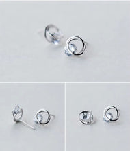 Load image into Gallery viewer, pendientes de plata de ley 100% y Circonia cúbica para mujer, aretes pequeños, plata esterlina 925