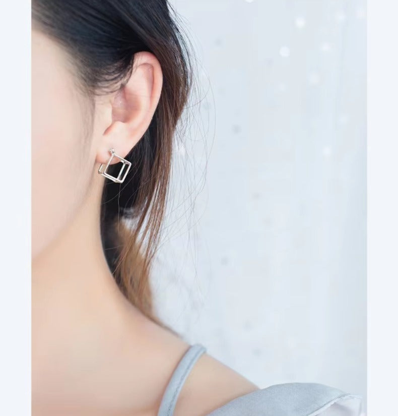 pendientes de plata de ley 925 con forma de cubo cuadrado para mujer