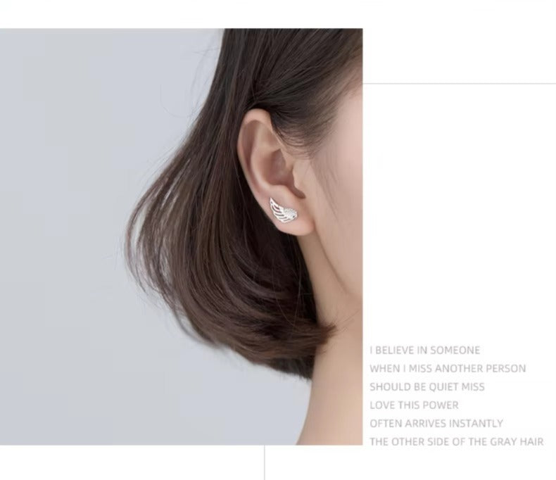 pendientes de tuerca de plumas para mujer, de Plata de Ley 925 auténtica, alas de Ángel