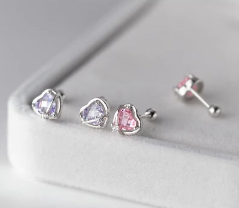 pendientes de plata de ley 925 para mujer, aretes de circonita con corazones románticos