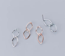 Load image into Gallery viewer, pendientes colgantes de rombos para mujer, de Color oro rosa, Plata de Ley 925 auténtica