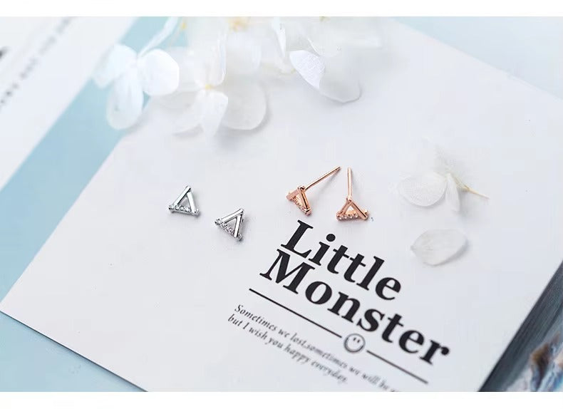 pendientes de plata de ley 925 con forma de triángulo para mujer, aretes pequeños