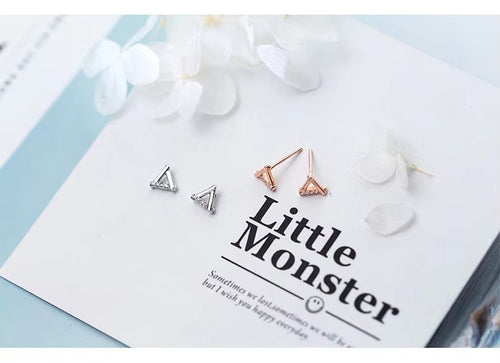 pendientes de plata de ley 925 con forma de triángulo para mujer, aretes pequeños