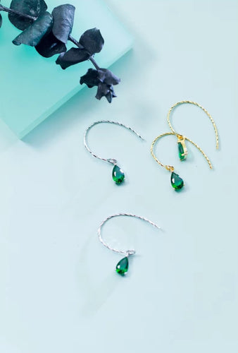 pendientes de gota de agua de cristal verde Simple para mujer, de plata de ley 100% 925