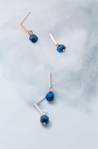 pendientes de plata de ley 100% con diseño de cristal azul para mujer, aretes colgantes