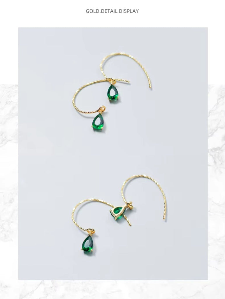pendientes de gota de agua de cristal verde Simple para mujer, de plata de ley 100% 925