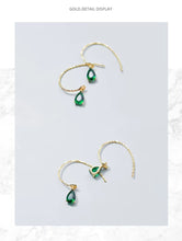Load image into Gallery viewer, pendientes de gota de agua de cristal verde Simple para mujer, de plata de ley 100% 925