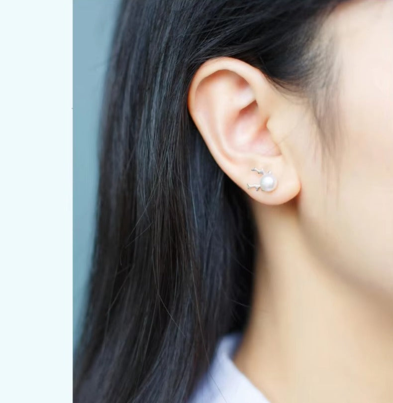 pendientes de plata de ley 925 con diseño de perlas de alce para mujer, joyería de moda