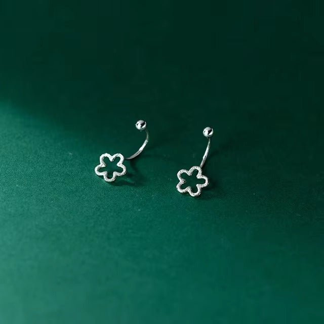 pendientes de plata de ley 925 con forma de flor mate para mujer