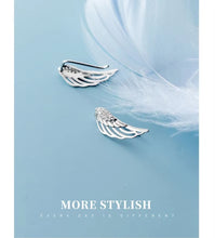 Cargar imagen en el visor de la galería, pendientes de tuerca de plumas para mujer, de Plata de Ley 925 auténtica, alas de Ángel