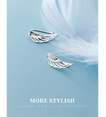 pendientes de tuerca de plumas para mujer, de Plata de Ley 925 auténtica, alas de Ángel