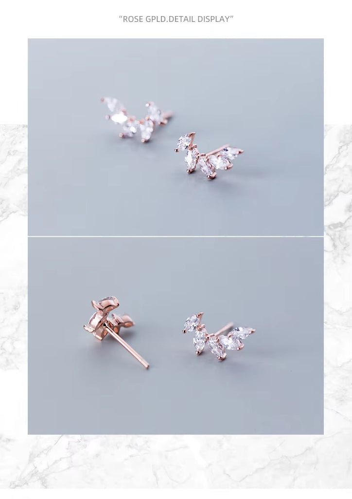 pendientes de tuerca de pluma de circón transparente para mujer, rombos brillantes