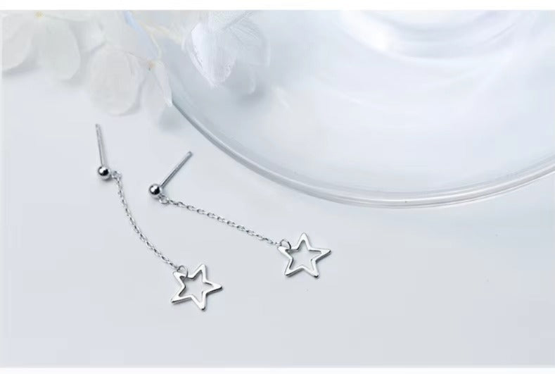 pendientes largos de Plata de Ley 925 con borla para mujer, aretes colgantes de estrellas