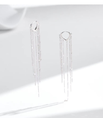 pendientes de aro de borla larga para mujer, aretes brillantes de Plata de Ley 925