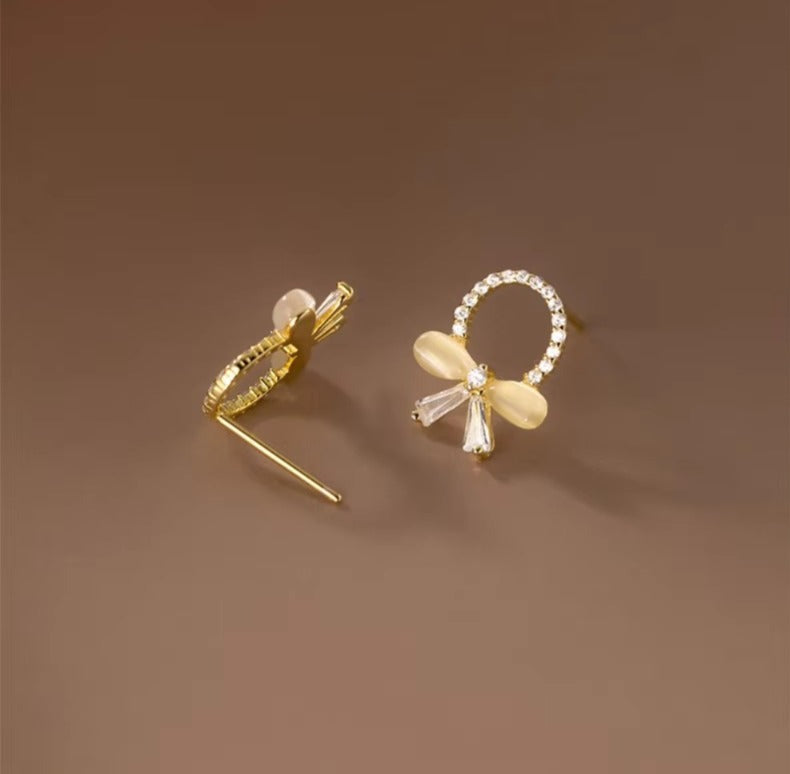 pendientes de plata de ley 925 auténtica para mujer, aretes de lujo con forma de flor de cristal y lazo