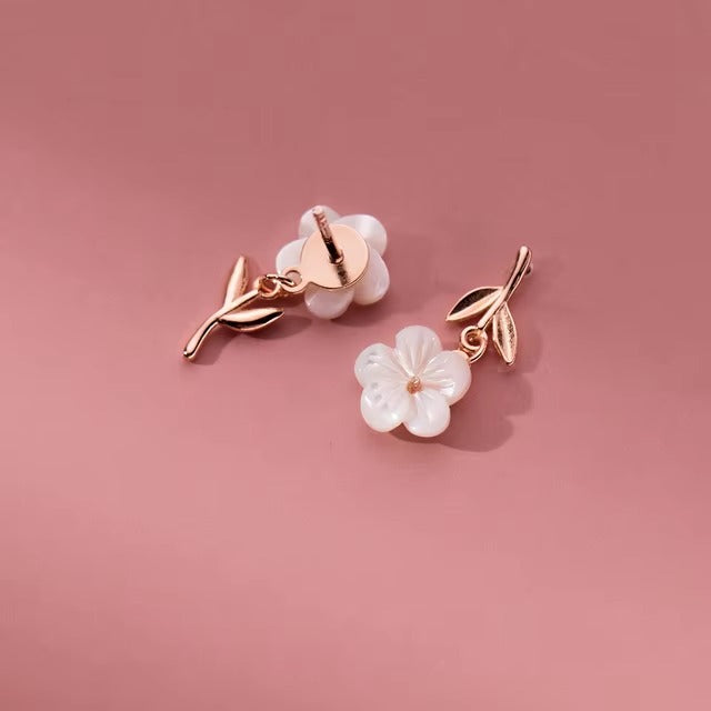 pendientes de plata de ley 925 para mujer, aretes con forma de concha, perlas y flores