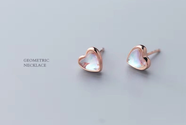 pendientes de plata de ley 925 con forma de corazón para mujer, aretes de ópalo arcoíris