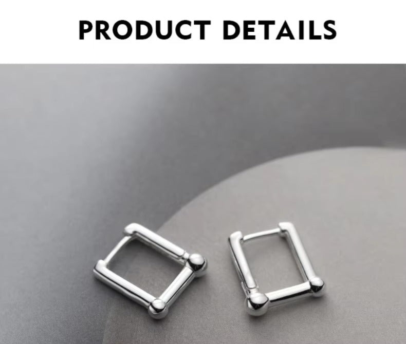 pendientes de aro de Plata de Ley 925 para mujer, aretes de aro con hebilla de oreja de fiesta rectangular Simple
