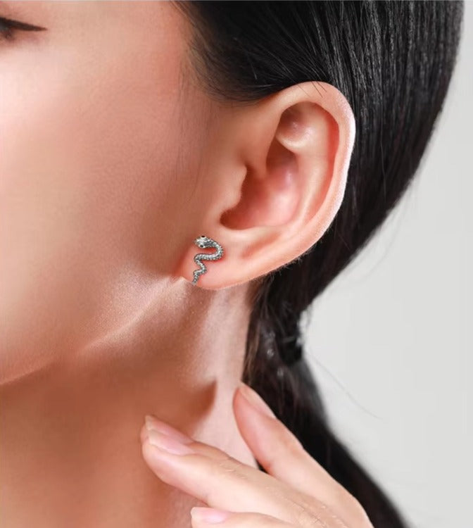 pendientes de plata de ley 100% con forma de serpiente para mujer, aretes hipoalergénicos