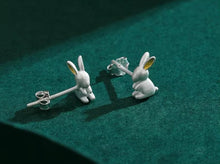Load image into Gallery viewer, pendientes de plata de ley 925 con forma de conejo