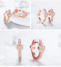 Cargar imagen en el visor de la galería, pendientes de aro de plata de ley 100% con corazones para mujer