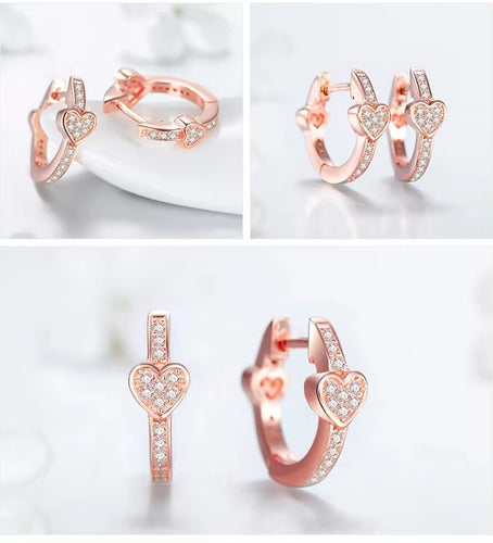 pendientes de aro de plata de ley 100% con corazones para mujer