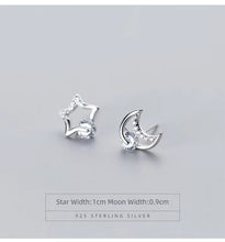 Load image into Gallery viewer, pendientes de plata de ley 925 con forma de luna y estrellas para mujer