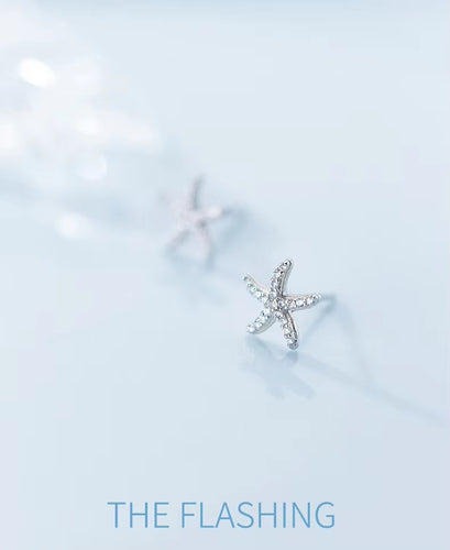 pendientes de plata de ley 925 con forma de estrella de mar, joyería fina con zirconia brillante, para mujeres