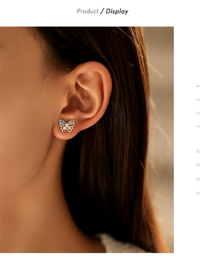 pendientes de plata de ley 925 para mujer, aretes de circonita de colores del Arcoíris