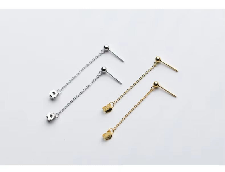 Rock Punk negro cadena Stud pendientes moda 100% Plata de Ley 925 colgante