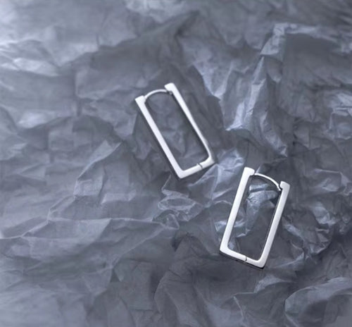 pendientes de aro rectangulares de Plata de Ley 925 auténtica para mujer