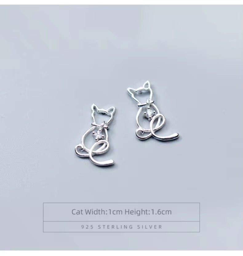 pendientes de plata de ley 925 con forma de gato y Animal, joyería romántica