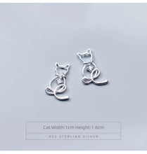 Load image into Gallery viewer, pendientes de plata de ley 925 con forma de gato y Animal, joyería romántica