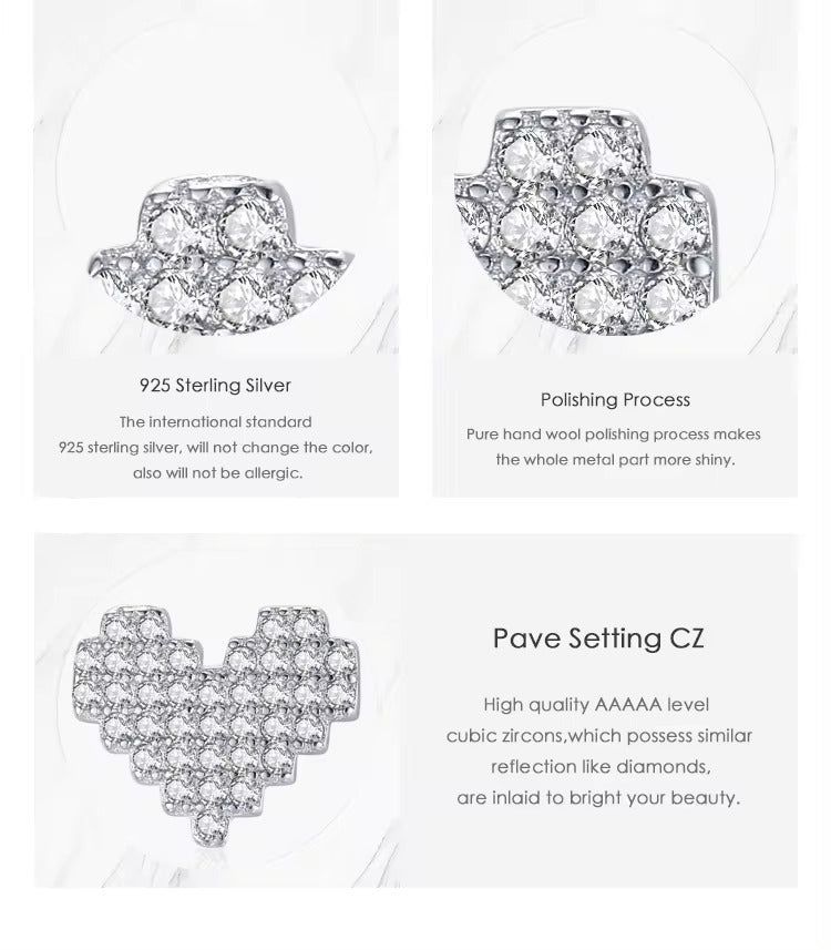 pendientes de plata de ley 925 con forma de corazón