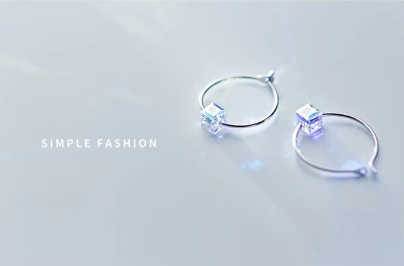 pendientes de aro de cristal arcoíris para mujer, joyería de plata de ley 925