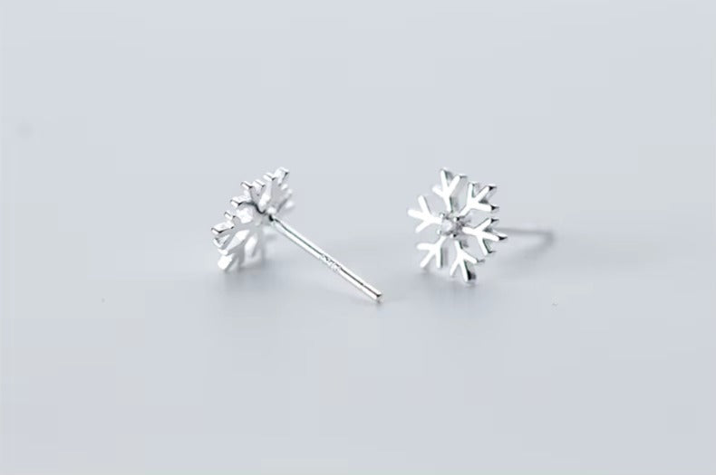 pendientes de plata de ley 925 con forma de copo de nieve para mujer, aretes pequeños