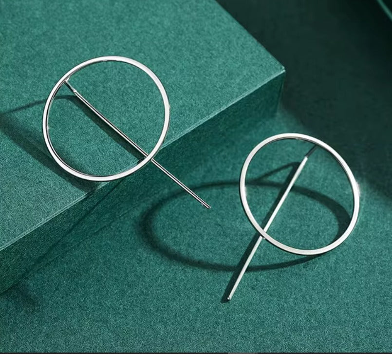 pendientes de plata de ley 925 con forma de círculo Simple para mujer