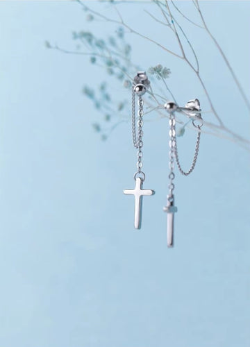 moda larga borla Cruz gota pendientes elegante encanto 925 plata esterlina