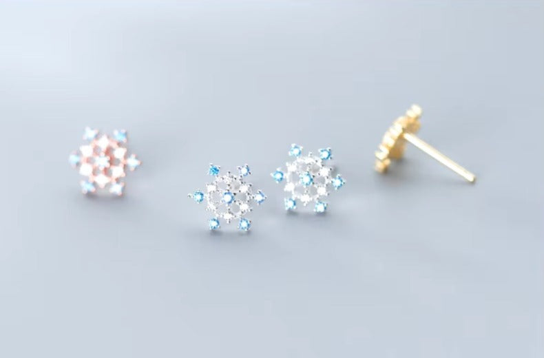 pendientes de plata de ley 925 con forma de copo de nieve para mujer