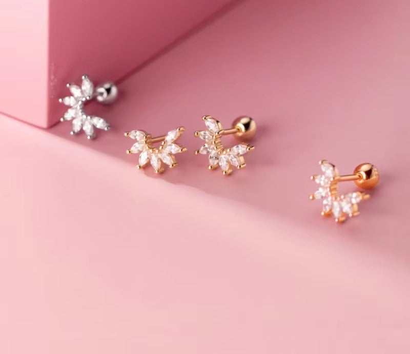 pendientes de tuerca de Plata de Ley 925 para mujer, joyería fina con diseño de planta semicircula