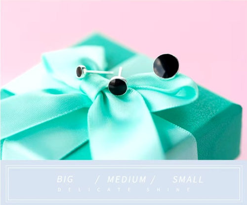 pendientes redondos de esmalte negro para mujer y niña, de Plata de Ley 925 auténtica, joyería clásica