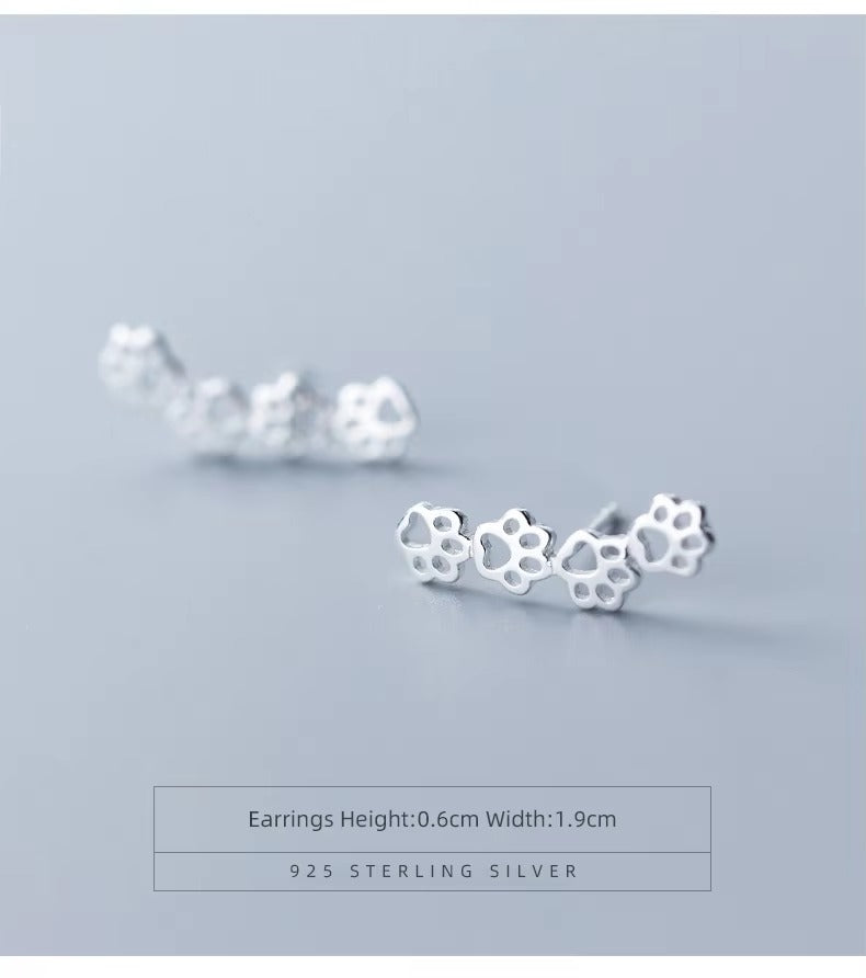 pendientes largos de Plata de Ley 925 con forma de pata de perro y gato para mujer