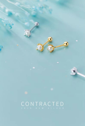 pendientes pequeños de Plata de Ley 925 con perlas naturales para mujer