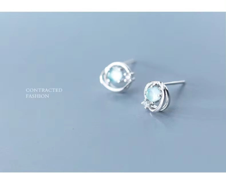 pendientes de plata de ley 100% para mujer y niña, joyería fina con ópalo redondo azul