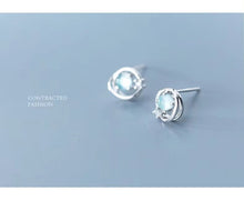 Load image into Gallery viewer, pendientes de plata de ley 100% para mujer y niña, joyería fina con ópalo redondo azul