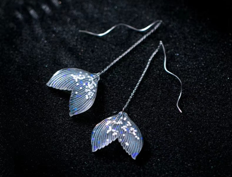 pendientes de plata de ley 925 con forma de cola de sirena para mujer