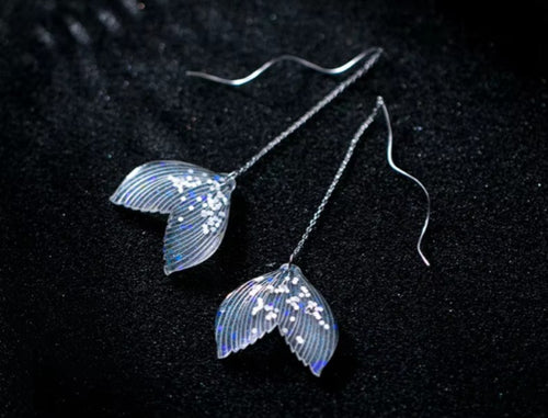 pendientes de plata de ley 925 con forma de cola de sirena para mujer