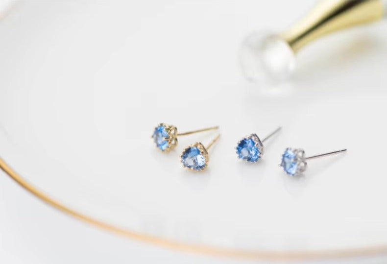 pendientes de plata de ley 925 con forma de corazón y circonita azul, joyería fina